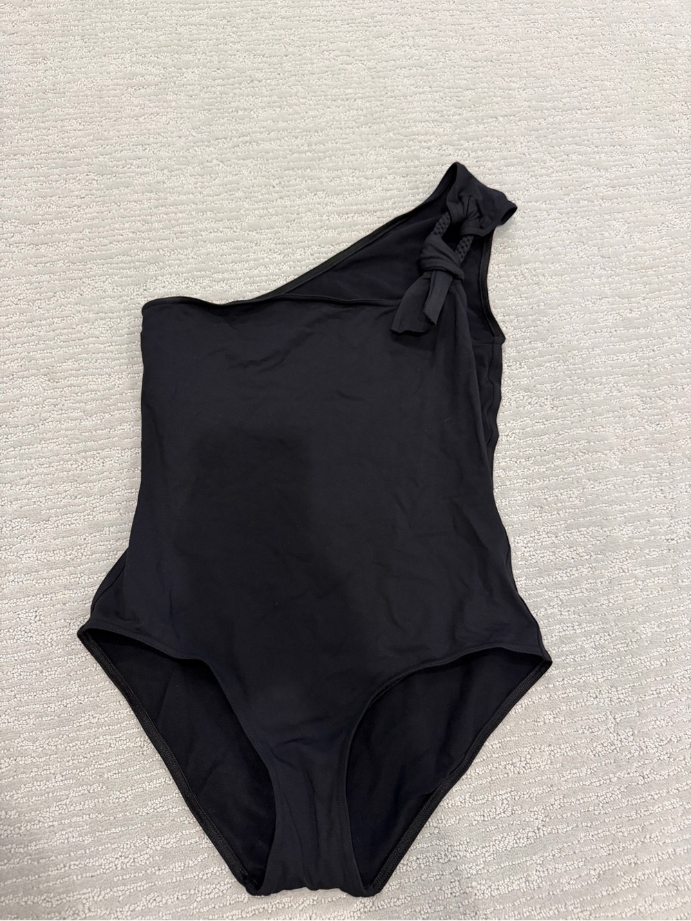 One-Shoulder Black Women's One-Piece Swimsuit with Knot Detail